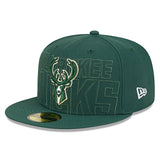 New Era Draft 2023 OTC 59Fifty Milwaukee Bucks Fitted Hat in Green - Angled Left Side View