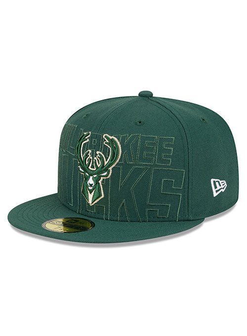 New Era Draft 2023 OTC 59Fifty Milwaukee Bucks Fitted Hat in Green - Angled Left Side View
