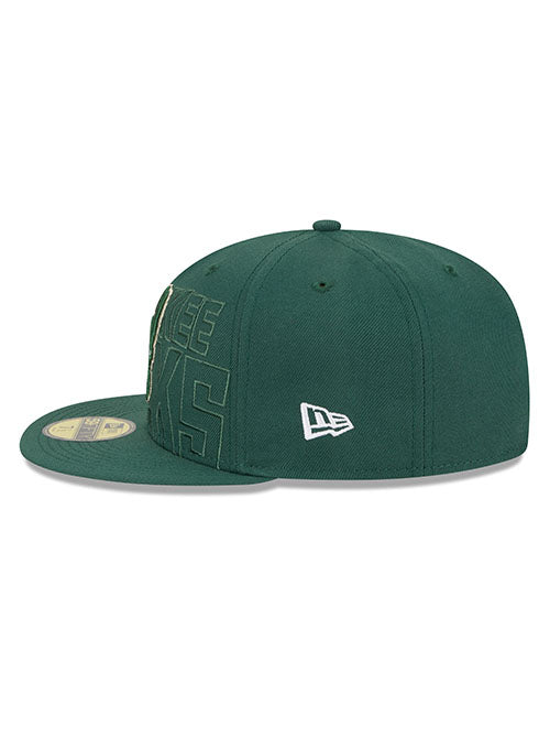 New Era Draft 2023 OTC 59Fifty Milwaukee Bucks Fitted Hat in Green - Left Side View