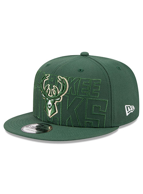 New Era Draft 2023 9Fifty Green Milwaukee Bucks Snapback Hat in Green - Angled Left Side View