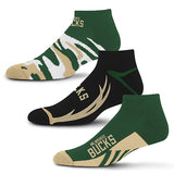 For Bare Feet 3-Pack Milwaukee Bucks No Show Socks- Side View