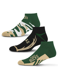 For Bare Feet 3-Pack Milwaukee Bucks No Show Socks- Side View