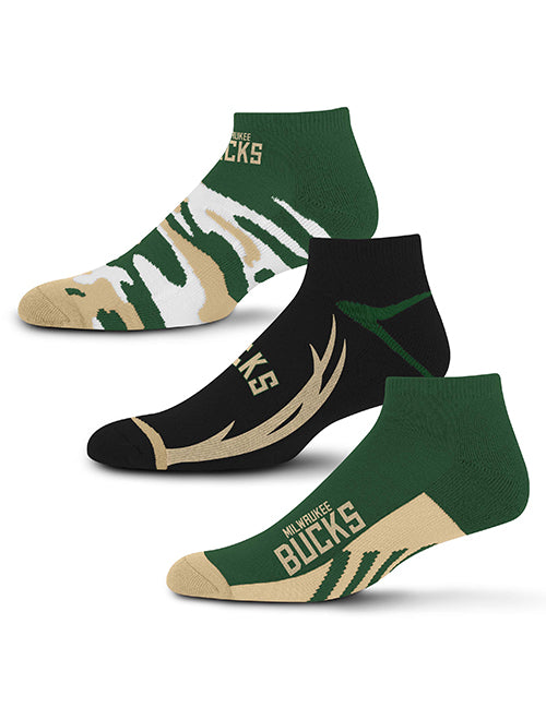 For Bare Feet 3-Pack Milwaukee Bucks No Show Socks- Side View