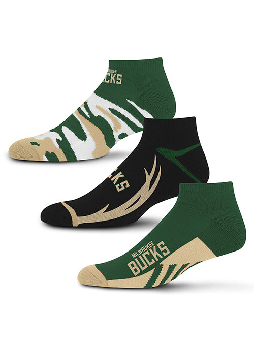 For Bare Feet 3-Pack Milwaukee Bucks No Show Socks- Side View