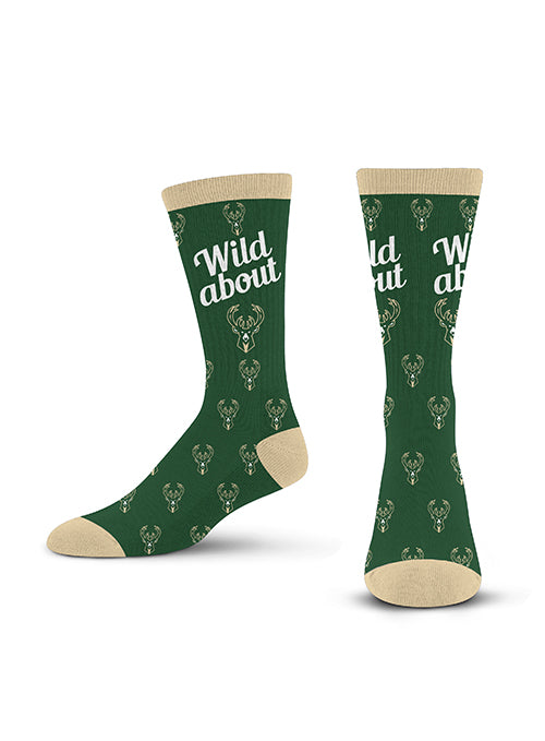 For Bare Feet Wild About My Milwaukee Bucks Crew Socks-front 