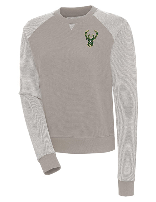 Women's Antigua Flier Bunker Icon Milwaukee Bucks Crewneck Sweatshirt