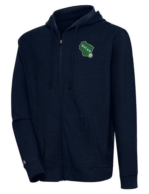 Antigua Milwaukee Bucks Bunker Full Zip Hooded Sweatshirt