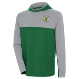 Antigua Deuce Texture Global Milwaukee Bucks Hooded Long Sleeve T-Shirt in Green and Grey - Front View