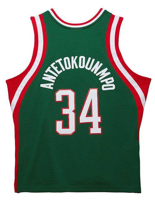 Mitchell & Ness HWC '13 Giannis Antetokounmpo Milwaukee Bucks Swingman jersey In Green, Red & White - Back View