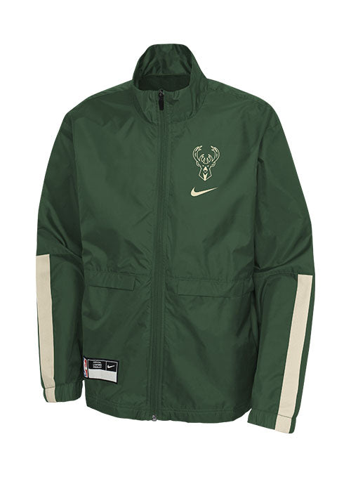 Youth Nike Courtside 22 Milwaukee Bucks Tracksuit Set in Green - Jacket Front View