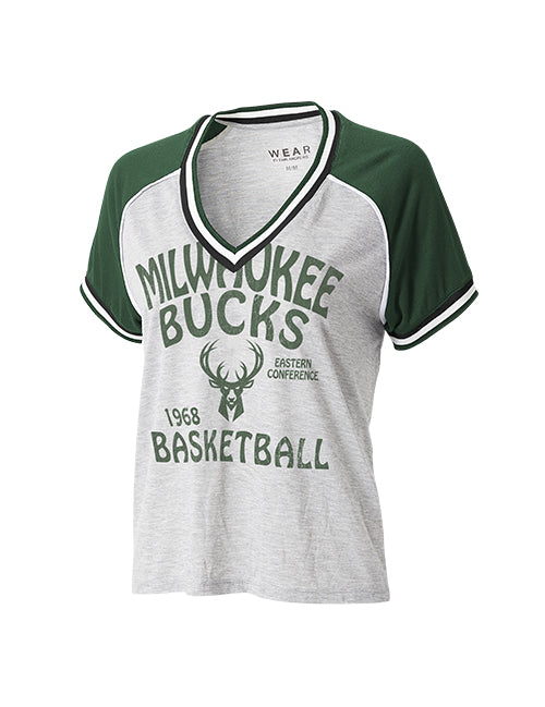 Women's Wear By Erin Andrews Raglan Milwaukee Bucks T-Shirt-front 
