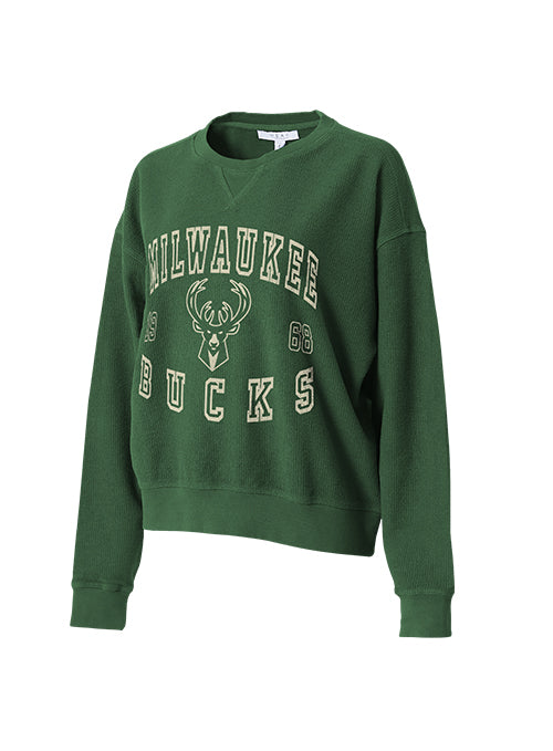 Women's Rib Knit Cord Green Milwaukee Bucks Long Sleeve T-Shirt-front