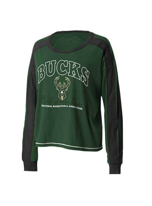 New Era 5th & Ocean NBA Milwaukee Bucks Shirt Women SIze XL Gray Green  Deer Logo