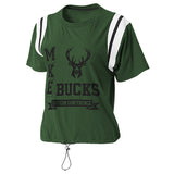 Women's Wear By Erin Andrews Green Milwaukee Bucks Cinched T-Shirt- front 