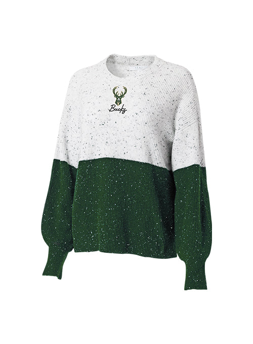 Women's Wear By Erin Andrews Color Block White & Green Milwaukee Bucks Sweatshirt-front 