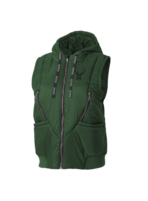 Women's Wear By Erin Andrews Green Milwaukee Bucks Puffer Vest- front 