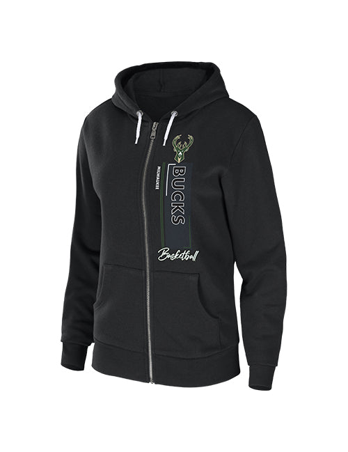 Women's Wear By Erin Andrews Vertical Bar Black Full-Zip Hooded Sweatshirt-front 