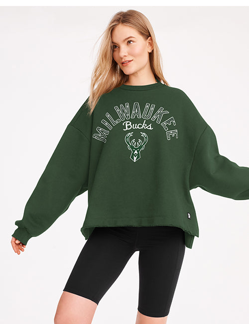 Women's DKNY Dani Green Milwaukee Bucks Crewneck Sweatshirt