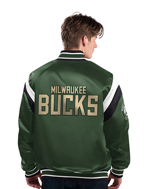 Starter Shutout Green Milwaukee Bucks Satin Varsity Jacket-back