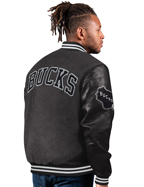 Starter 1st Rounder Faux Milwaukee Bucks Varsity Jacket-back 