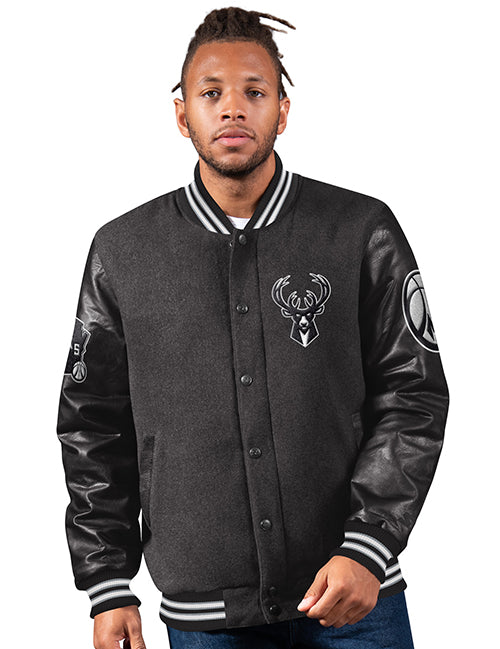 Starter 1st Rounder Faux Milwaukee Bucks Varsity Jacket-front 