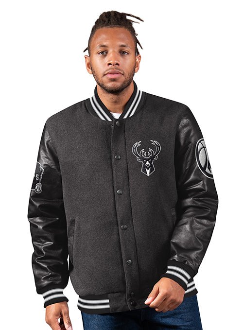 Starter 1st Rounder Faux Milwaukee Bucks Varsity Jacket-front 