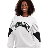 Women's Starter On The Ball White Milwaukee Bucks Crewneck Sweatshirt-front