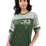 Women's G-III Track Color Blocked Milwaukee Bucks T-Shirt