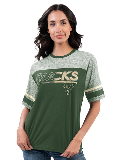 Women's G-III Track Color Blocked Milwaukee Bucks T-Shirt