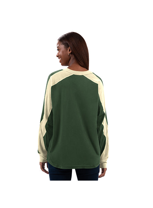 Women's G-III Smash Green Milwaukee Bucks Long Sleeve T-Shirt-back 