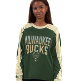 Women's G-III Smash Green Milwaukee Bucks Long Sleeve T-Shirt-front