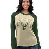 Women's G-III Break Puff Milwaukee Bucks Long Sleeve T-Shirt