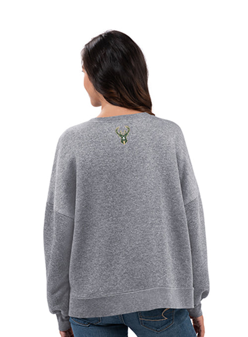 Women's G-III Shining Sequins Grey Milwaukee Bucks Crewneck Sweatshirt-back