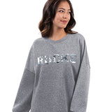 Women's G-III Shining Sequins Grey Milwaukee Bucks Crewneck Sweatshirt-front