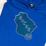 Women's G-III Gameplan Rhinestone Blue Milwaukee Bucks Hooded Sweatshirt-close up