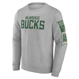 Fanatics Wordmark Banner Gray Milwaukee Bucks Long Sleeve T-Shirt- Front 