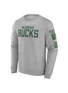 Fanatics Wordmark Banner Gray Milwaukee Bucks Long Sleeve T-Shirt- Front 