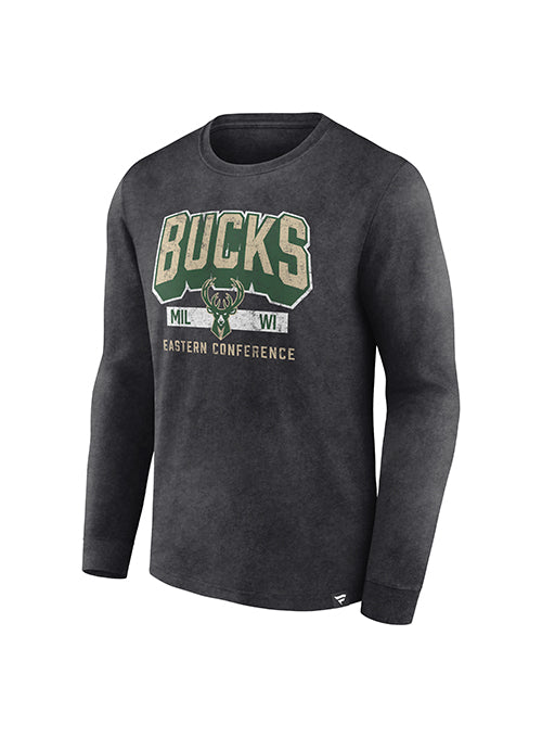 Fanatics Washed Black Milwaukee Bucks Long Sleeve T-Shirt- Front 