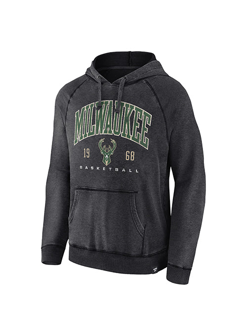 Fanatics Terry Washed Black Milwaukee Bucks Hooded Sweatshirt- Front 