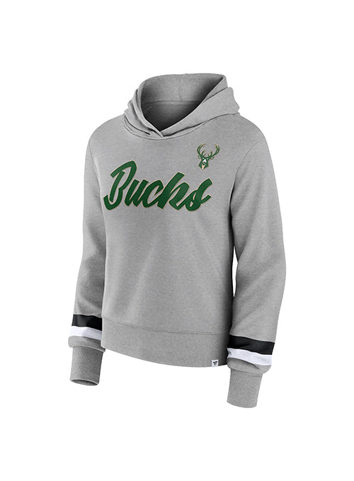 Women's Fanatics Script Gray Milwaukee Bucks Hooded Sweatshirt- Front 