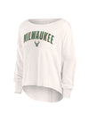 Women's Fanatics Slub Fashion Milwaukee Bucks Long Sleeve T-Shirt- Front 