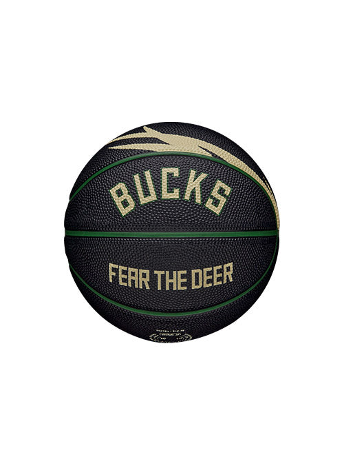 Wilson 2022 Statement Edition Milwaukee Bucks Mini Basketball In Black - Front View