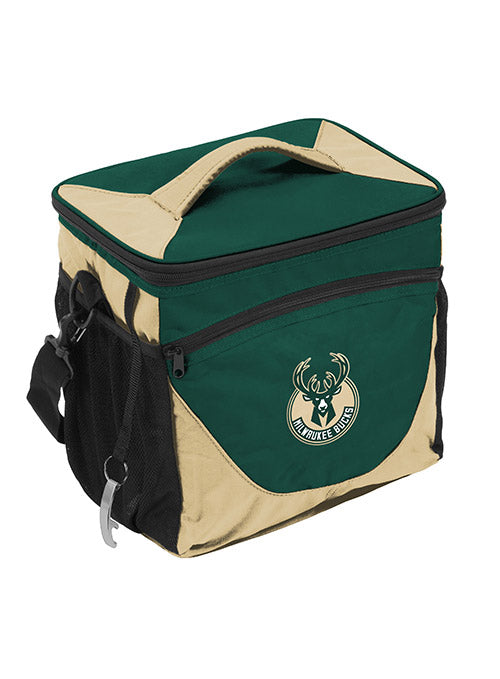 Logo Brands 24 Can Milwaukee Bucks Cooler Bag In Green & Cream - Front View