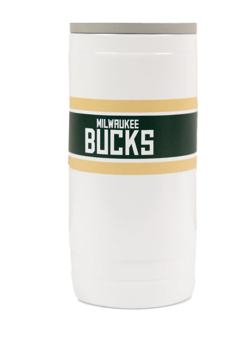 Logo Brands Coolie Stripe White Milwaukee Bucks Slim Can Koozie-side 1