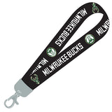 Pro Specialties Group Wordmark Milwaukee Bucks Lanyard Wristlet In Black - Front View