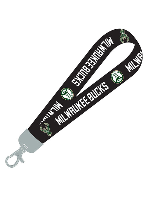 Pro Specialties Group Wordmark Milwaukee Bucks Lanyard Wristlet In Black - Front View