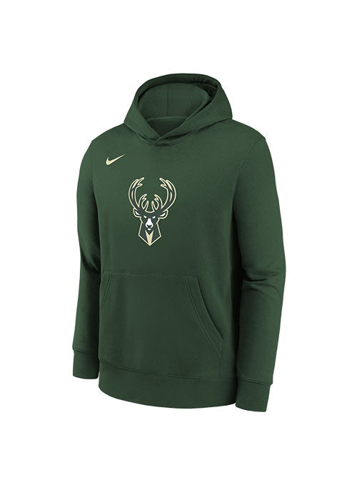 Youth Nike Club Hood Green Milwaukee Bucks Hooded Sweatshirt - Front View