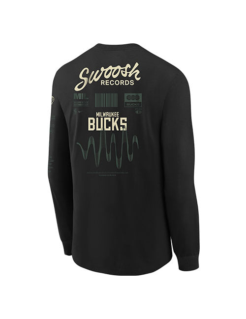Youth Nike Essential Fade Milwaukee Bucks Long Sleeve T-Shirt in Black - Back View
