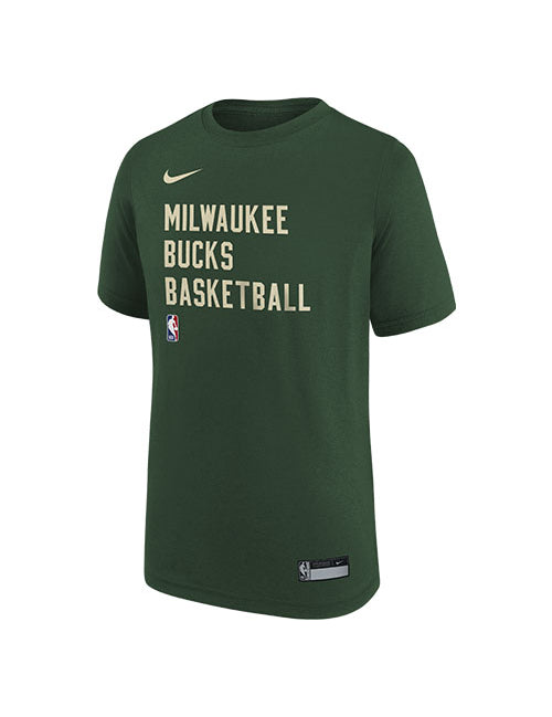 Youth Nike Essential On-Court Practice Green Milwaukee Bucks T-Shirt - Front View