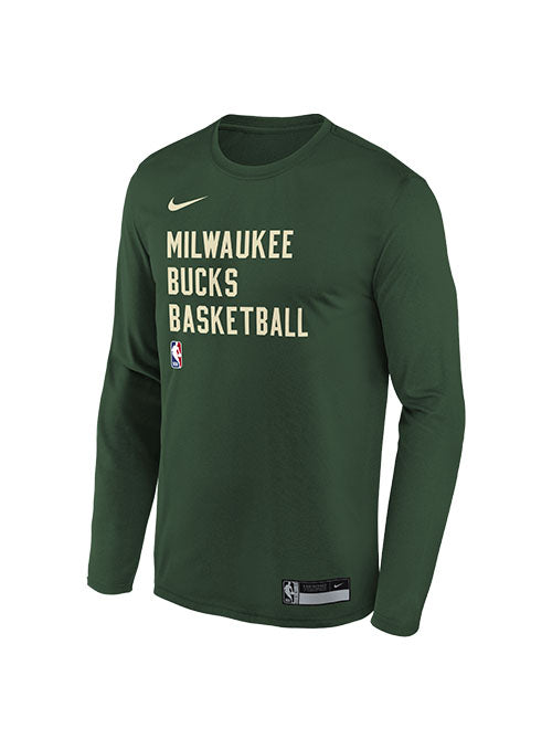 Youth Nike Essential On-Court Practice Green Milwaukee Bucks Long Sleeve T-Shirt - Front View